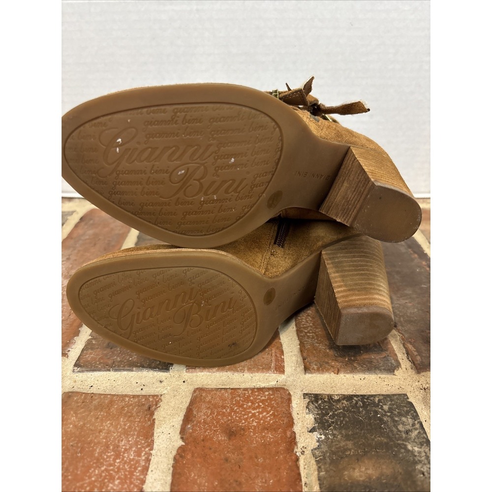 Gianni Bini Booties Size 6.5 Brown Suede Leather Buckle Zipper Ankle Boots - Picture 6 of 7
